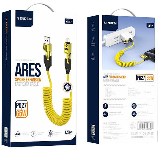 M87 1.5M- 4 in 1 - PD27W+65W Spring retractable fast charging cable