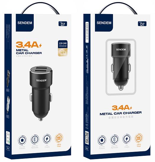 شاحن سيارة D7 3.4A معدني مزدوج USB