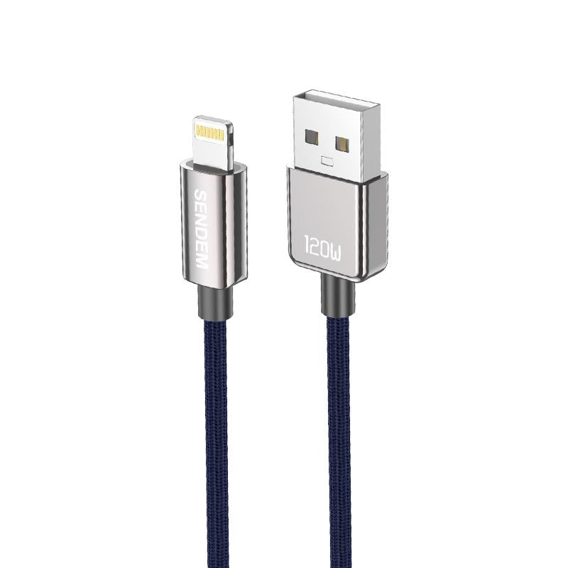 كابل شحن سريع T55-Lightning- مصنوع من سبائك الزنك بقوة 120 وات