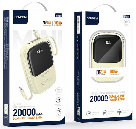 PH116 10000 mah Full Protocol PD20W + 100W Dual cable Fast Charging Powerbank