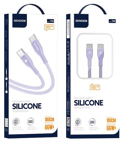 كابل شحن سريع T34 -C إلى C- من السيليكون الحقيقي بقوة 66 وات