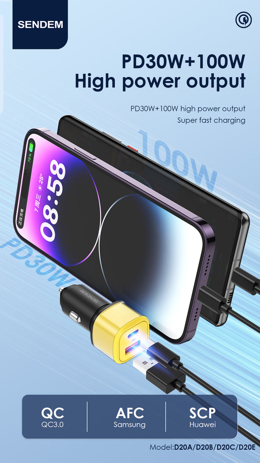 SENDEM - 100W Car charger - Type C - USB D20B